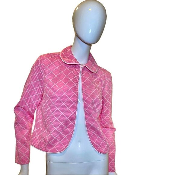 Vintage 1970s Geometric Bubblegum Hot Pink Crop Jacket Medium - Picture 1 of 10